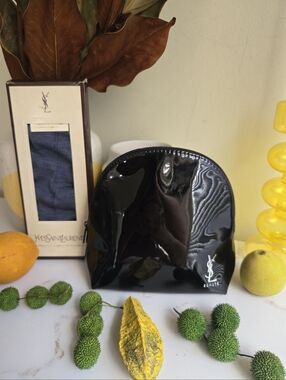 Bundle NWT Yves Saint Laurent Beauty Black Patent Cosmetic Pouch And Men's Socks